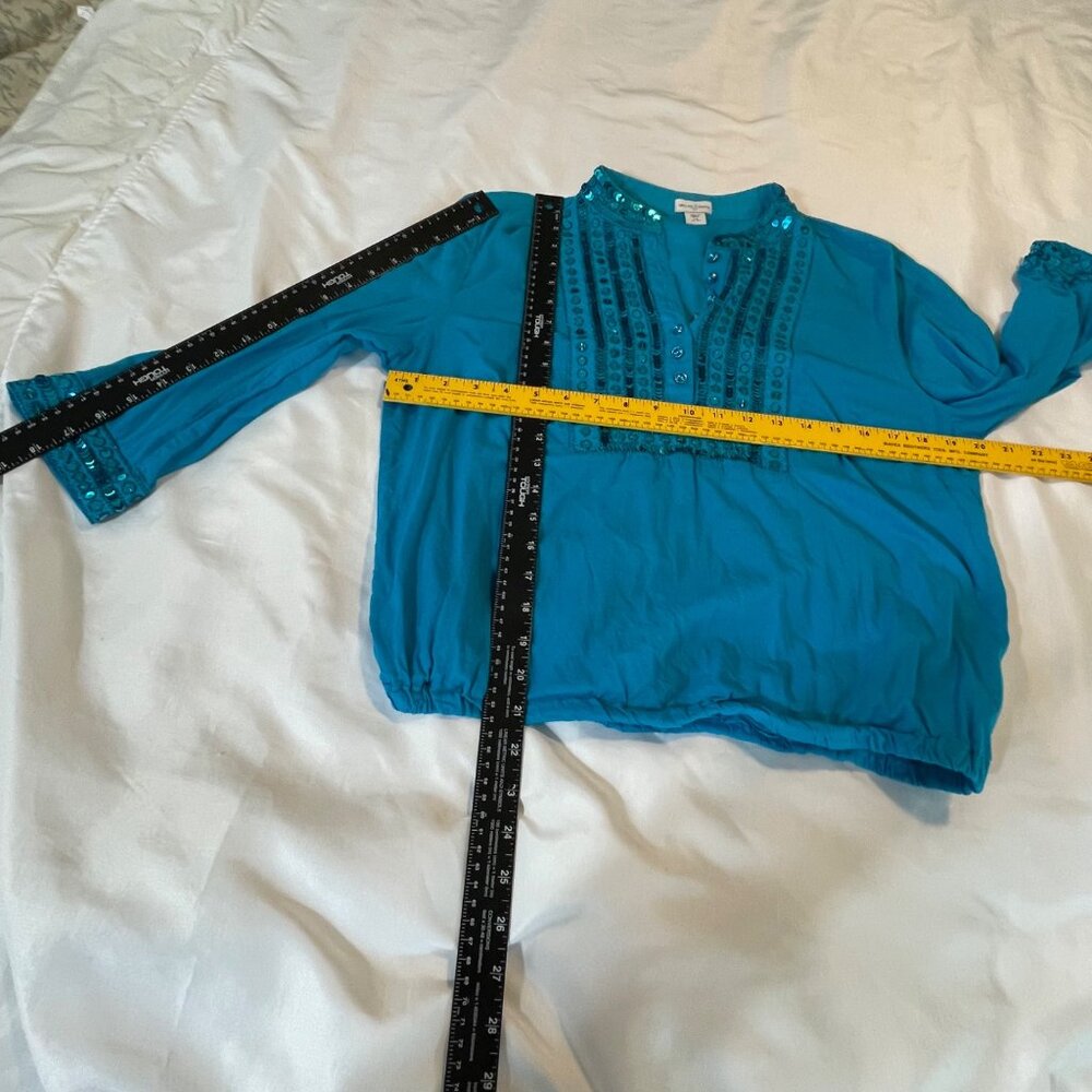 Jaclyn Smith Womens Large Teal Embellished Cotton Blouse - Picture 7 of 10